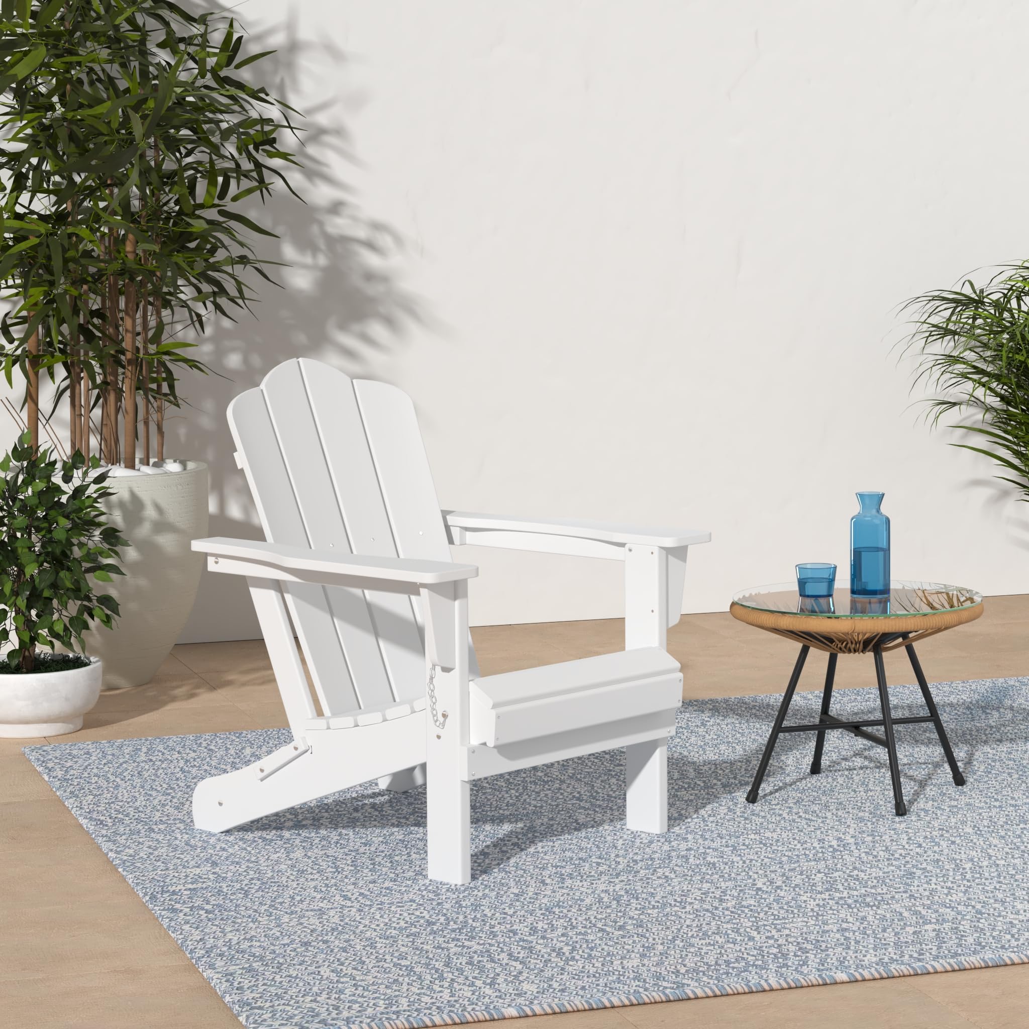 Kingyes Folding Adirondack Chair Set Of 4, Hdpe All-Weather Folding Adirondack Chair, White